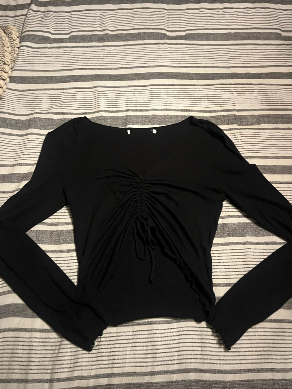 Black Long-Sleeve Ruched Front Women’s Top